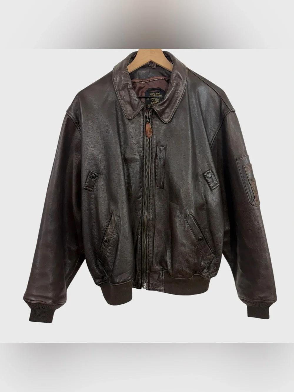 Avirex Vintage B-15 Brown Leather Bomber Jacket Size XL